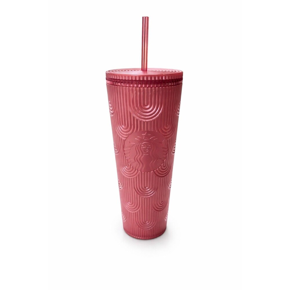 Starbucks Pink Shimmer Swirl Venti 24oz Mermaid Tumbler Siren Shell Cup w/Straw